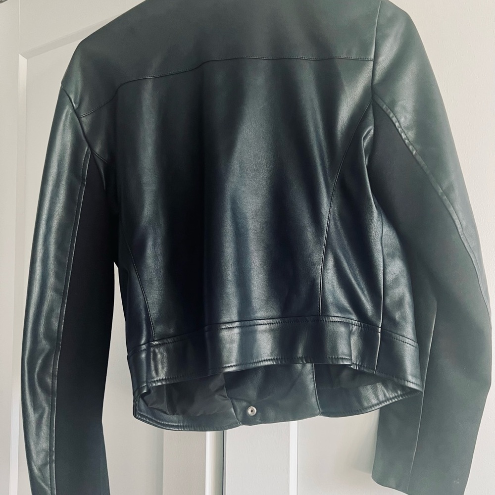 Zara Black Leather Jacket with Silver Accents, Size Large - Picture 5 of 12
